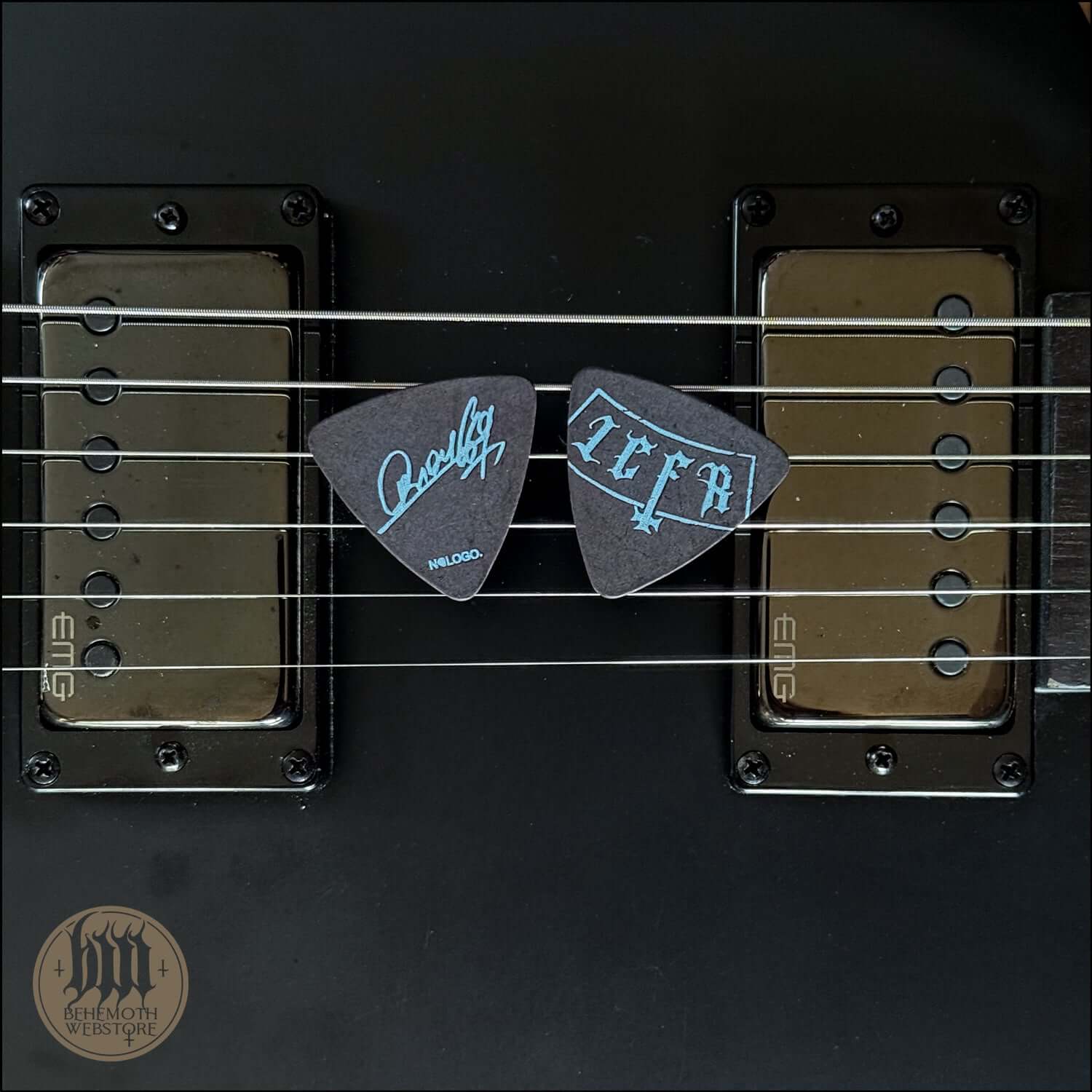 A plastic guitar pick Orion signature 'LCFR'