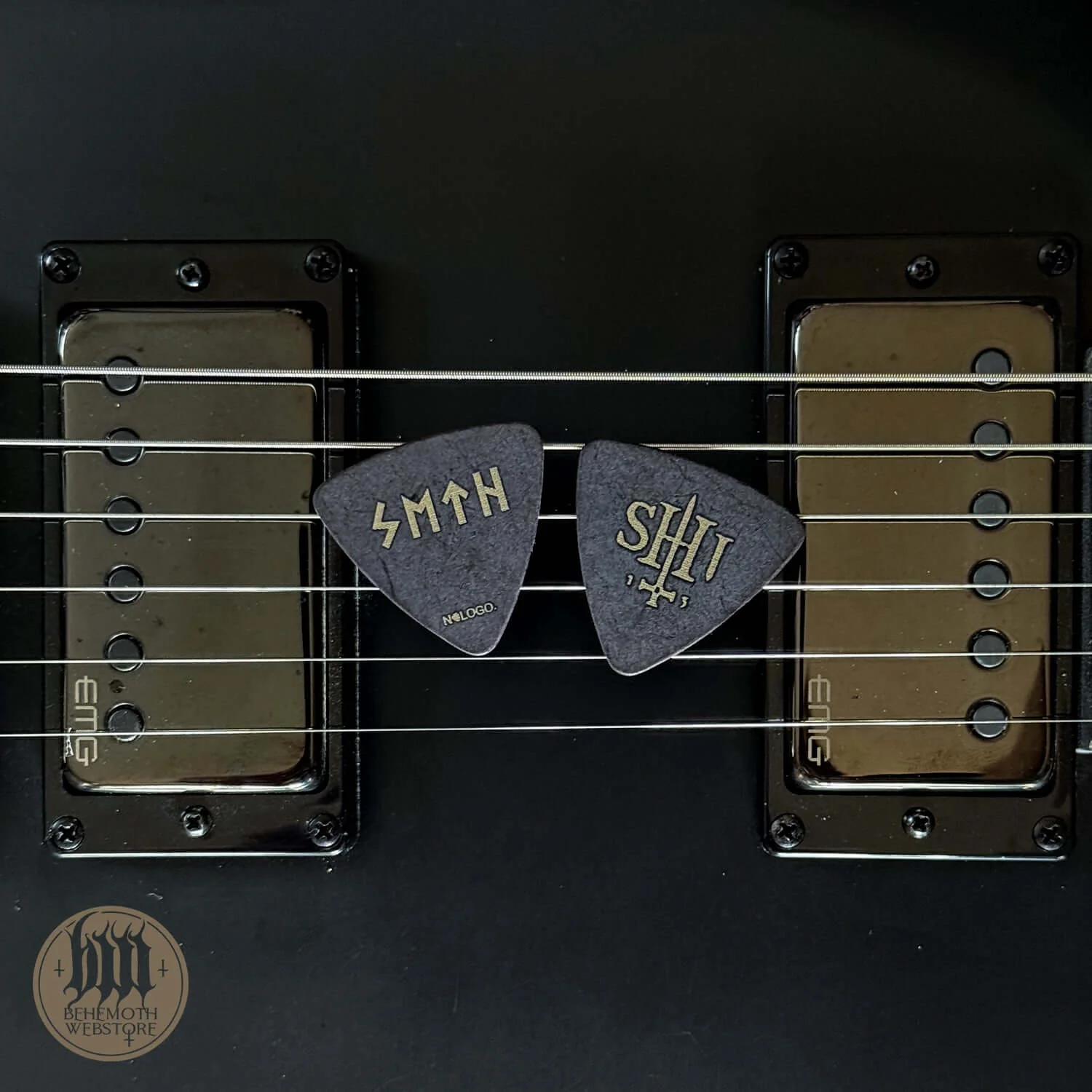 A plastic guitar pick Seth signature 'SHIT'