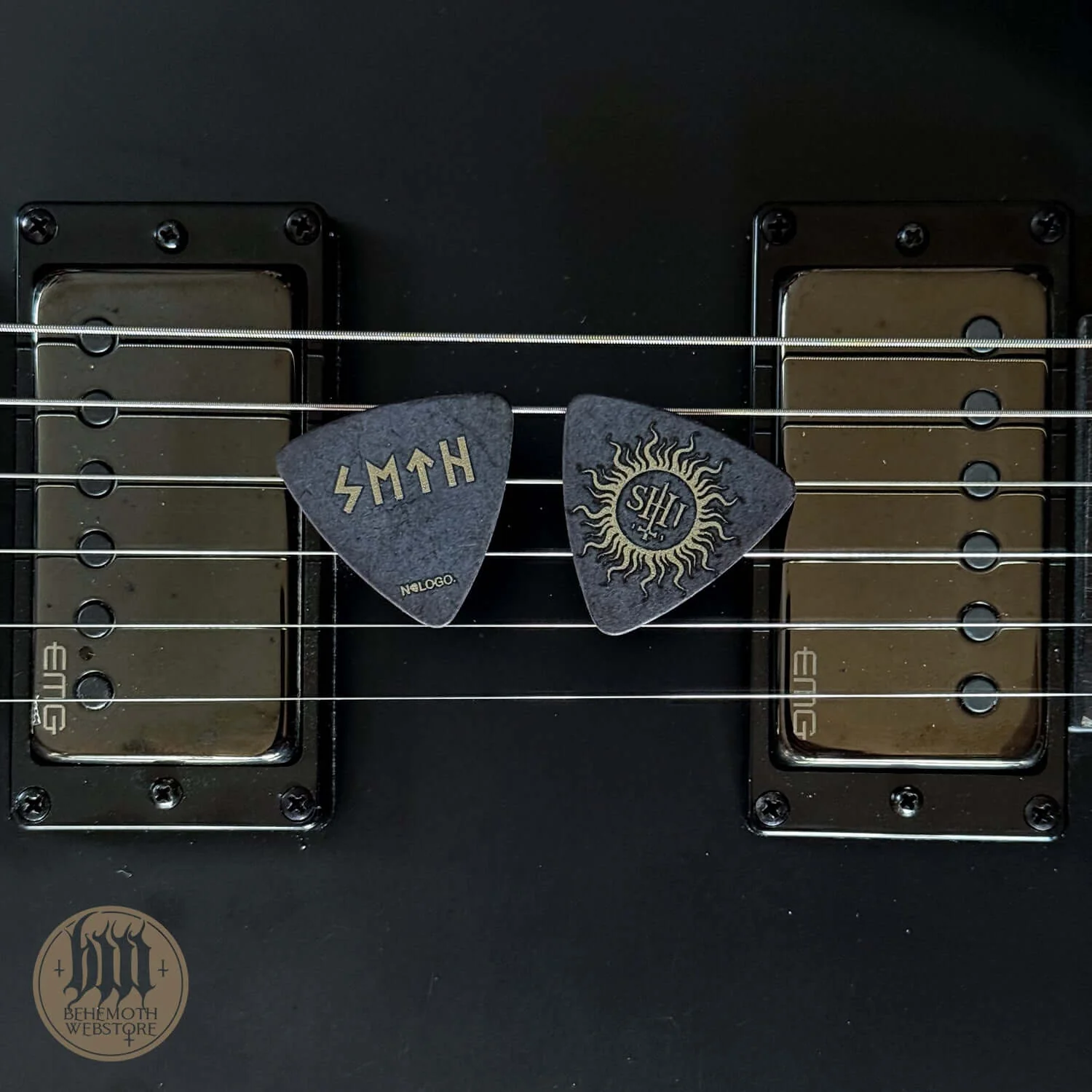 A plastic guitar pick Seth signature 'TSOG'