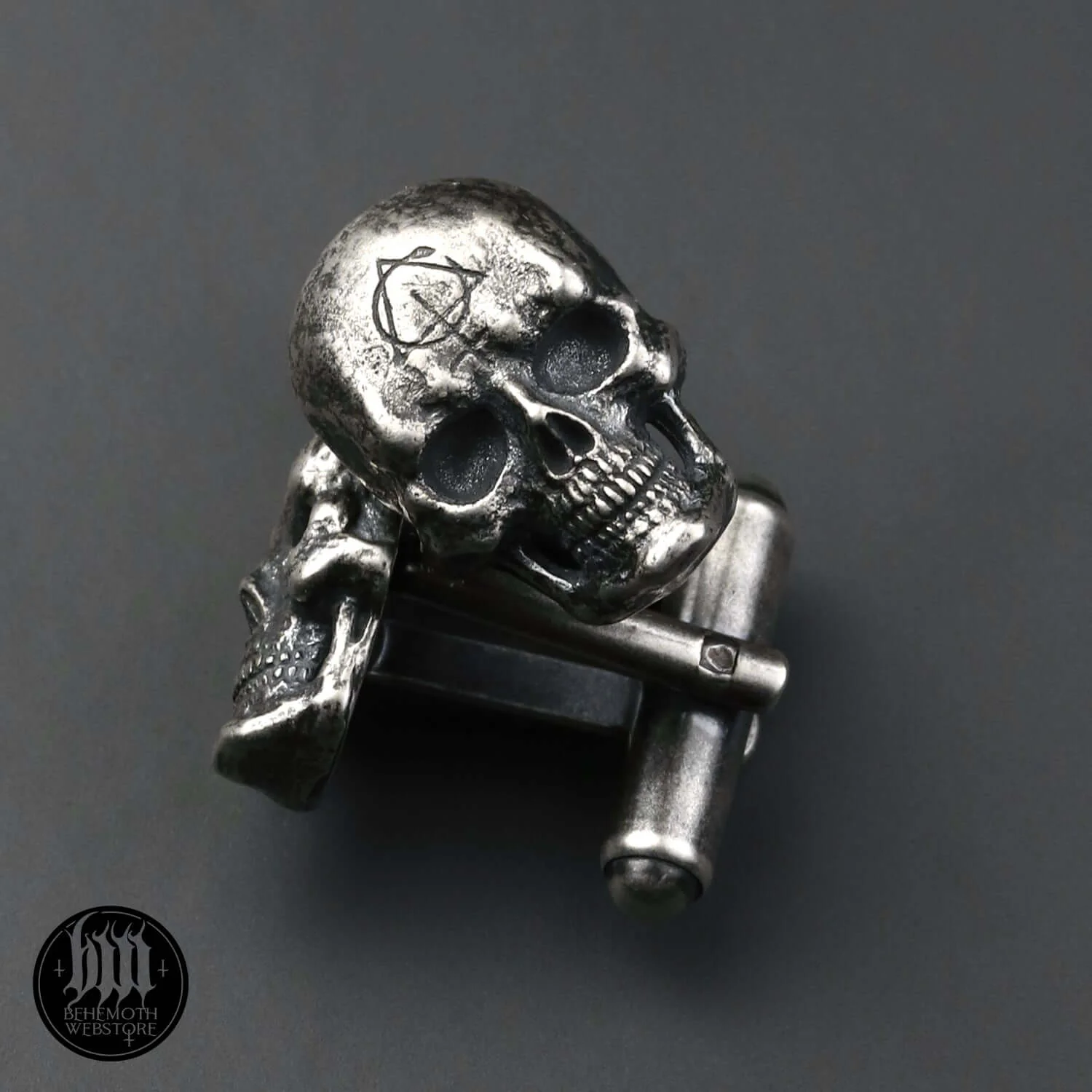 Behemoth 'Contra Skull' sterling silver cufflinks - Image 5