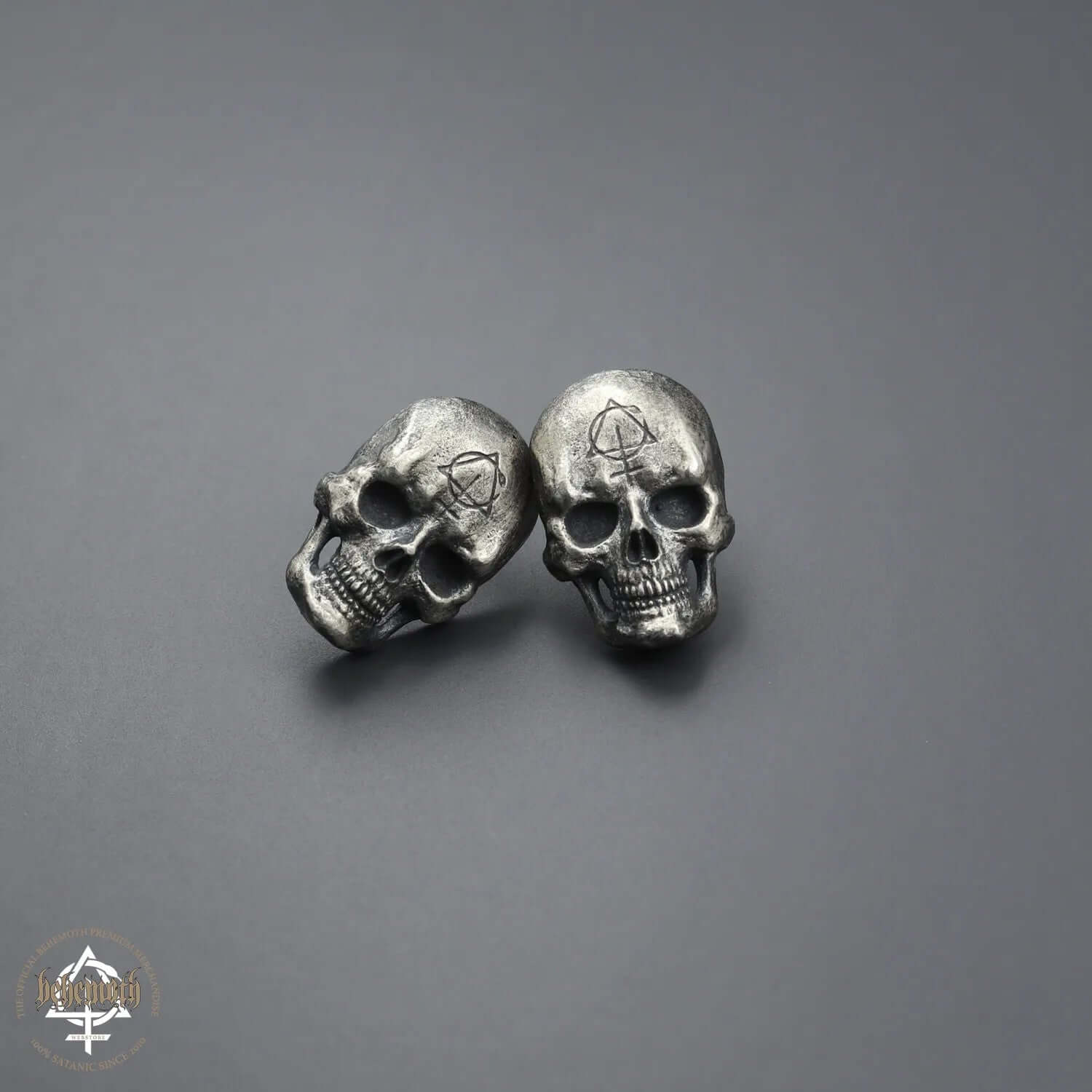 Behemoth 'Contra Skull' sterling silver stud earrings