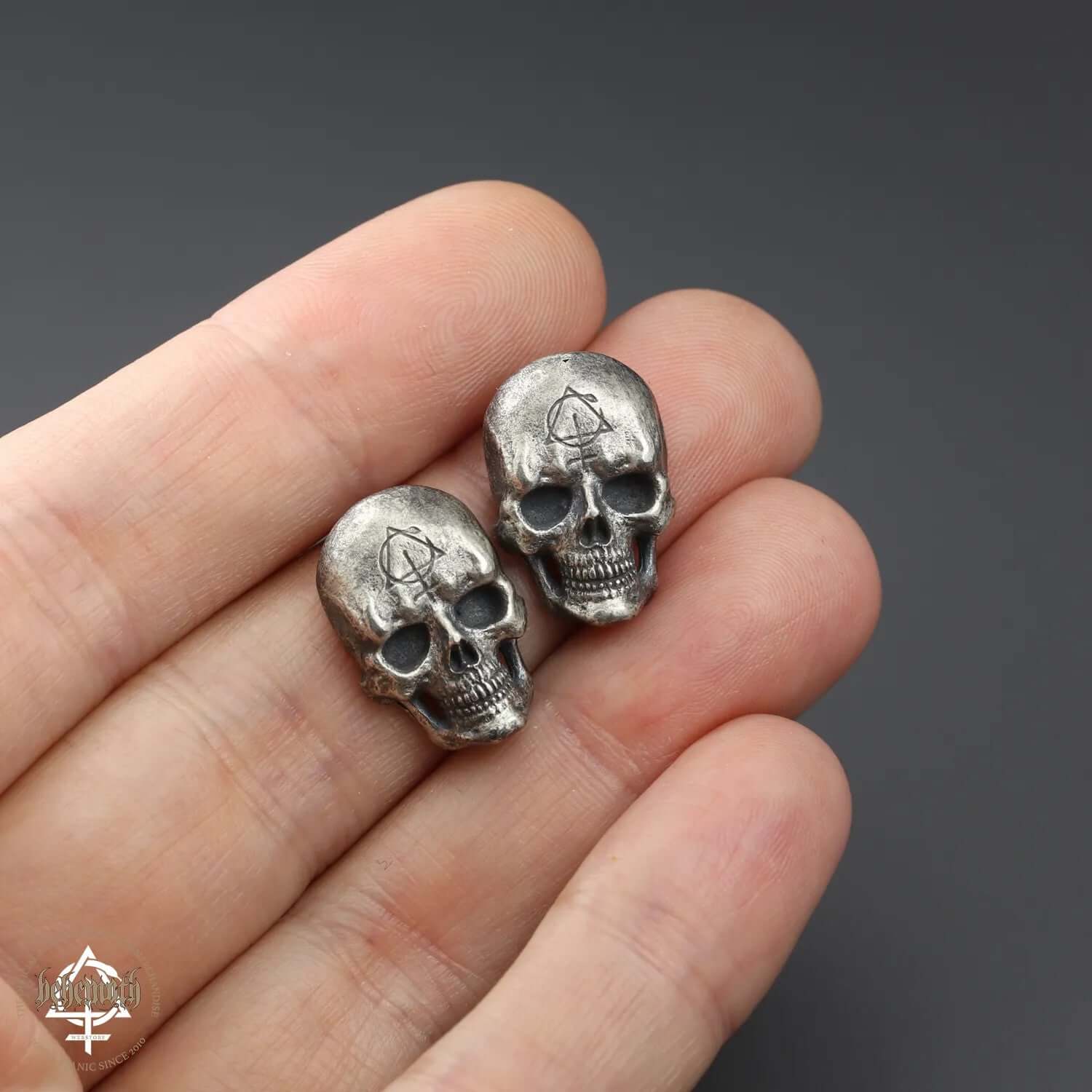 Behemoth 'Contra Skull' sterling silver stud earrings - Image 2