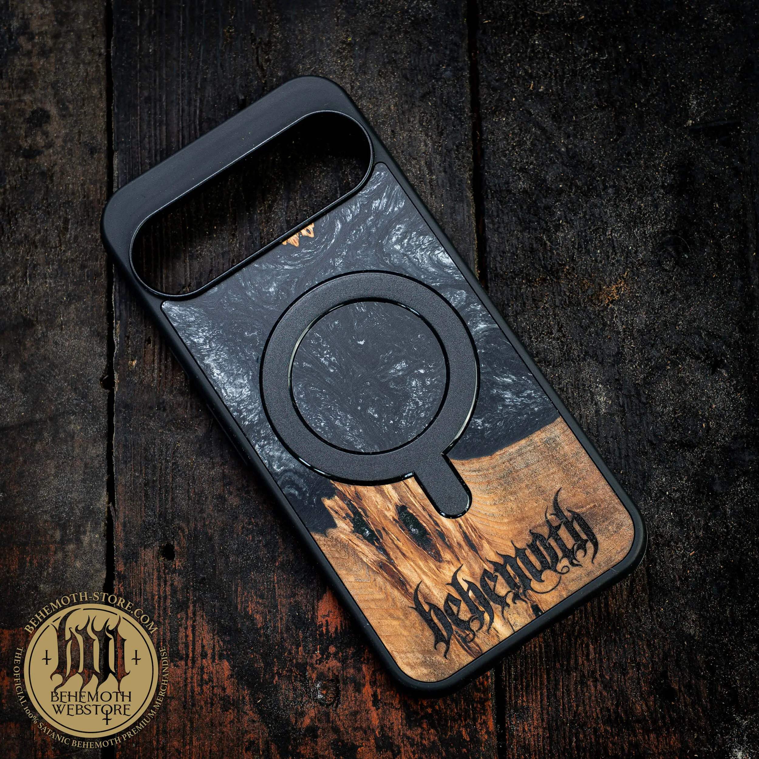 Behemoth 'Logo' Black Resin Wooden/Silicone TPU MagSafe Phone Case - Image 10