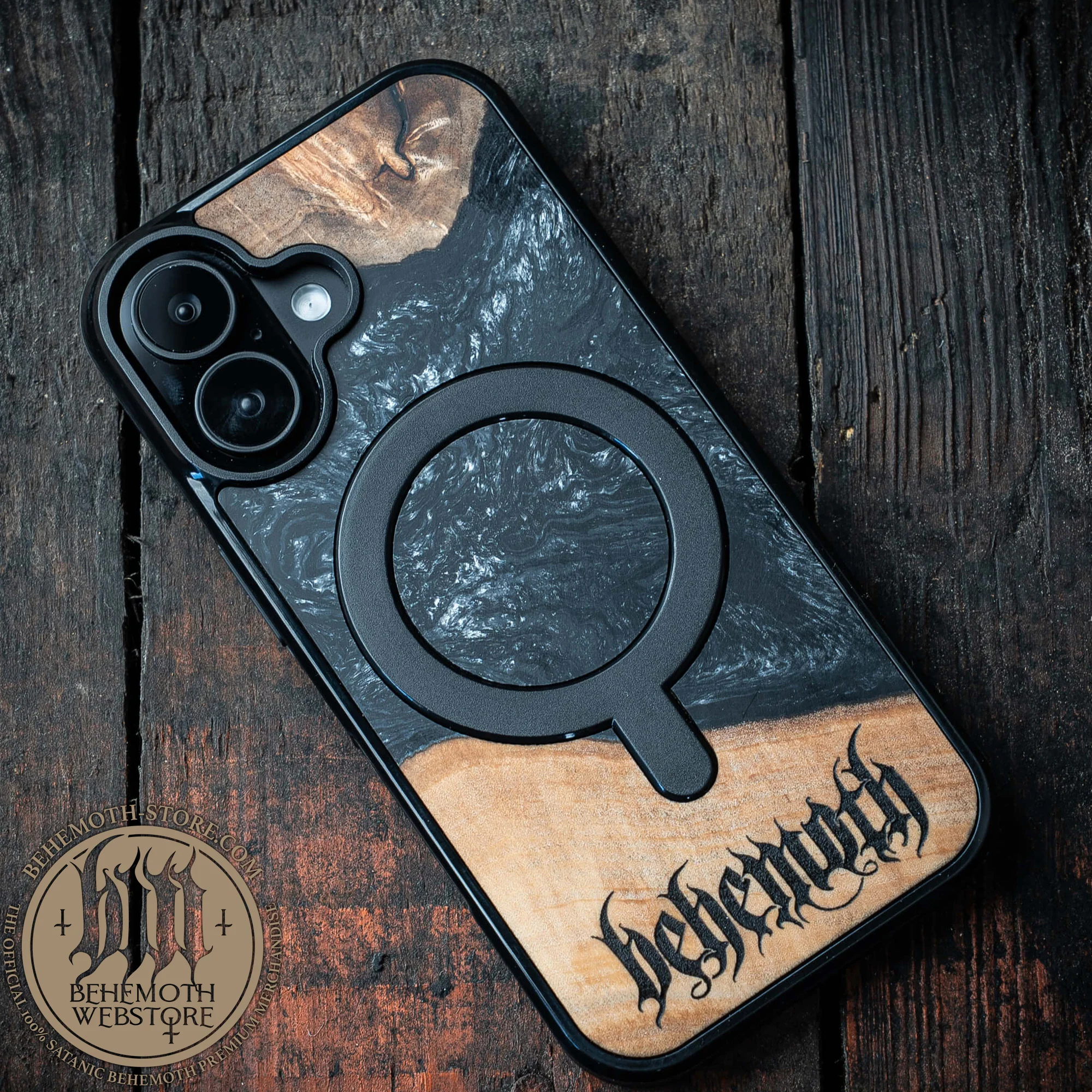 Behemoth 'Logo' Black Resin Wooden/Silicone TPU MagSafe Phone Case - Image 11