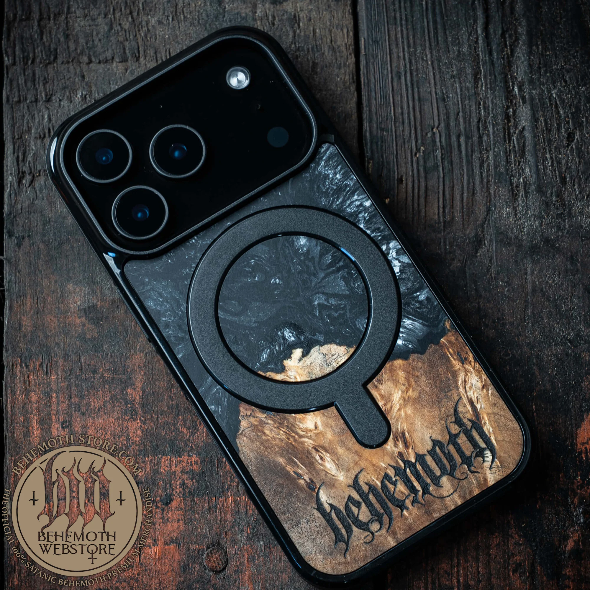Behemoth 'Logo' Black Resin Wooden/Silicone TPU MagSafe Phone Case - Image 12