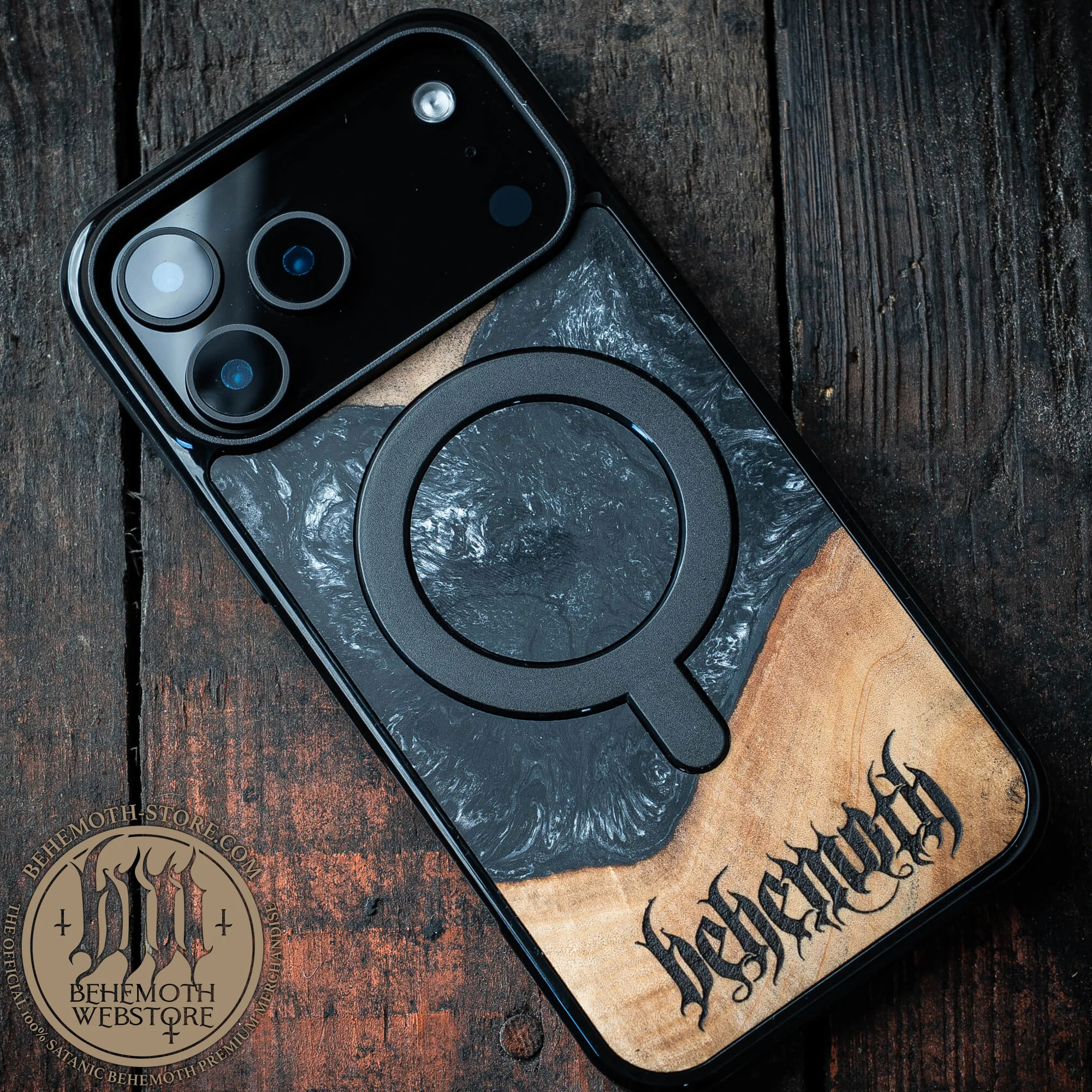 Behemoth 'Logo' Black Resin Wooden/Silicone TPU MagSafe Phone Case - Image 13