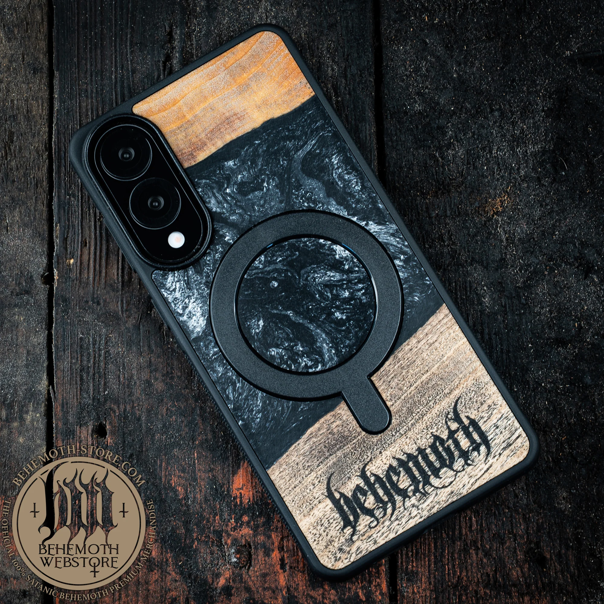 Behemoth 'Logo' Black Resin Wooden/Silicone TPU MagSafe Phone Case - Image 14