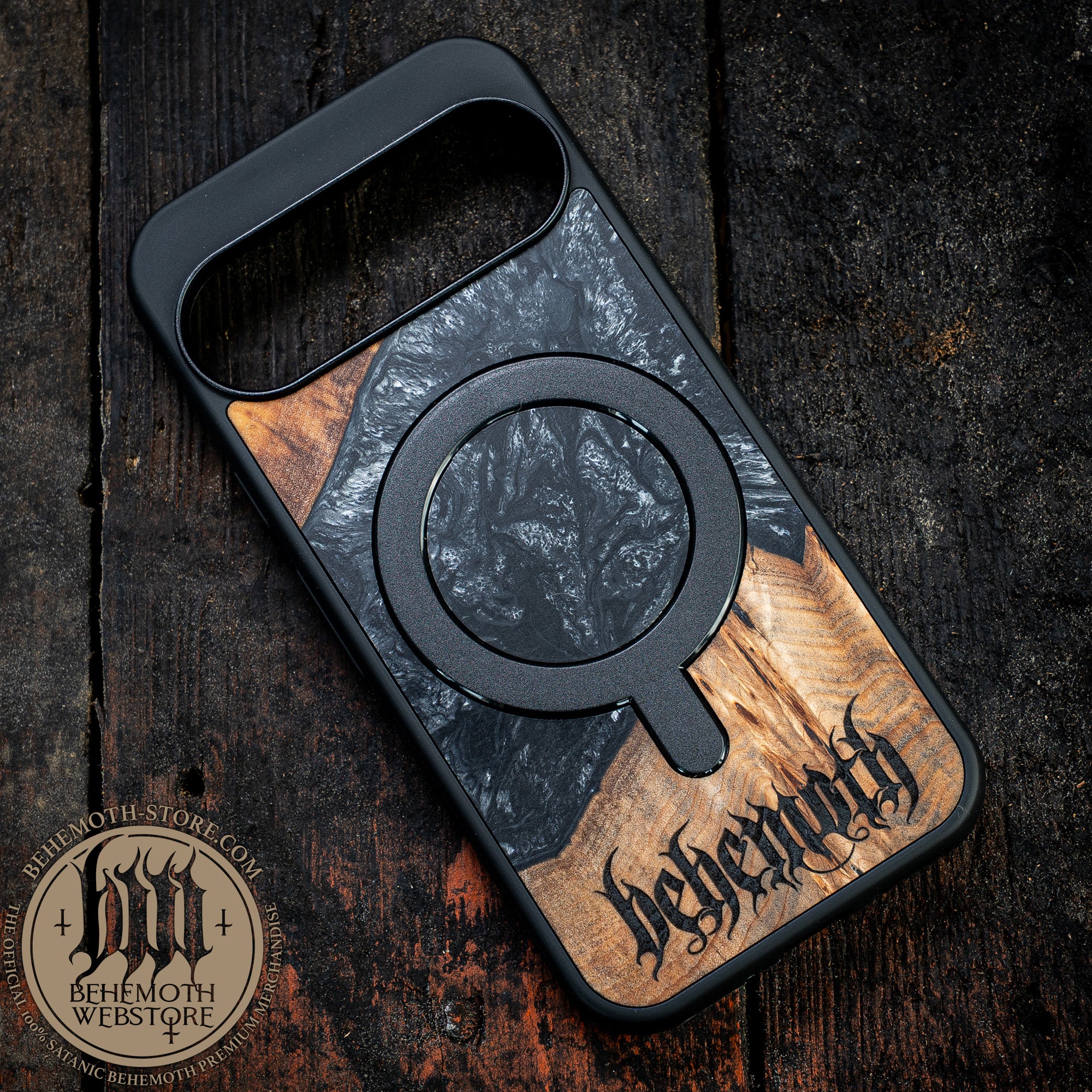 Behemoth 'Logo' Black Resin Wooden/Silicone TPU MagSafe Phone Case - Image 15