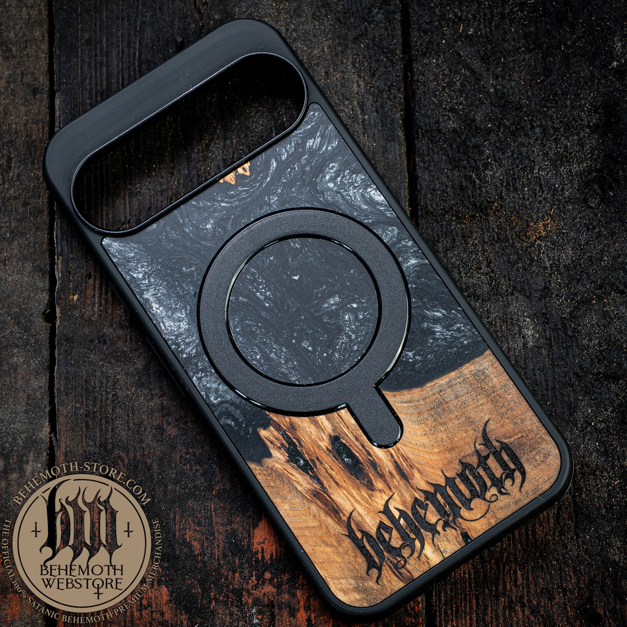 Behemoth 'Logo' Black Resin Wooden/Silicone TPU MagSafe Phone Case - Image 16