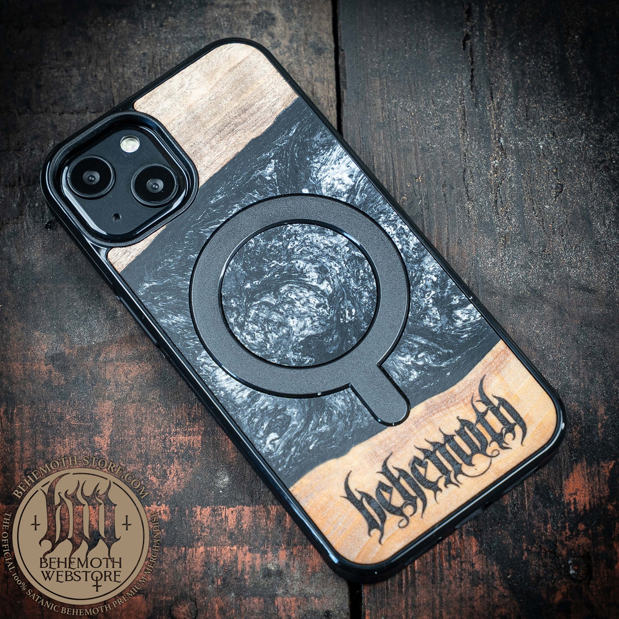 Behemoth 'Logo' Black Resin Wooden/Silicone TPU MagSafe Phone Case - Image 17