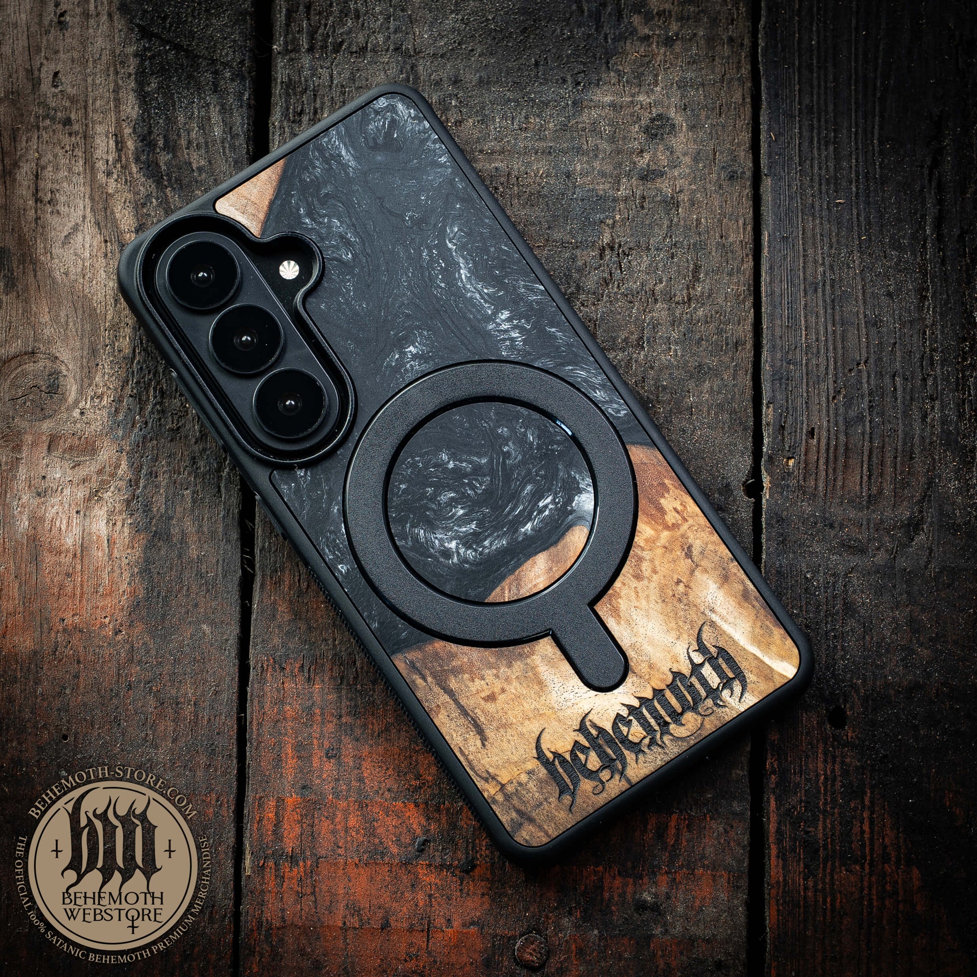 Behemoth 'Logo' Black Resin Wooden/Silicone TPU MagSafe Phone Case - Image 20