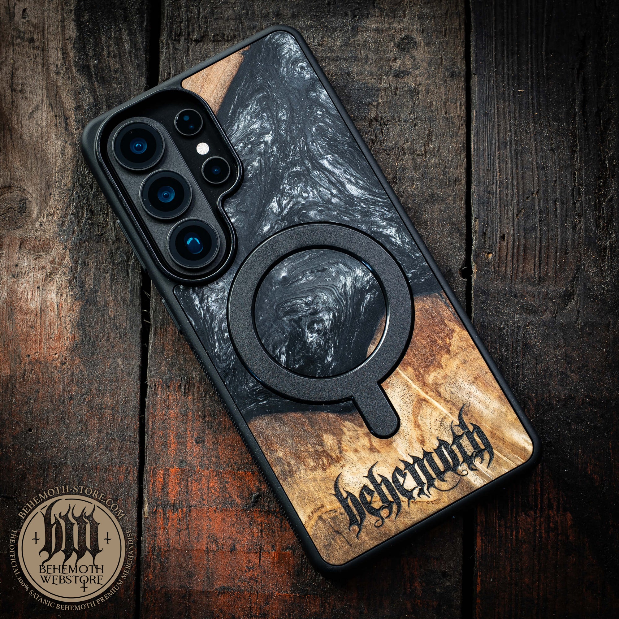 Behemoth 'Logo' Black Resin Wooden/Silicone TPU MagSafe Phone Case - Image 22