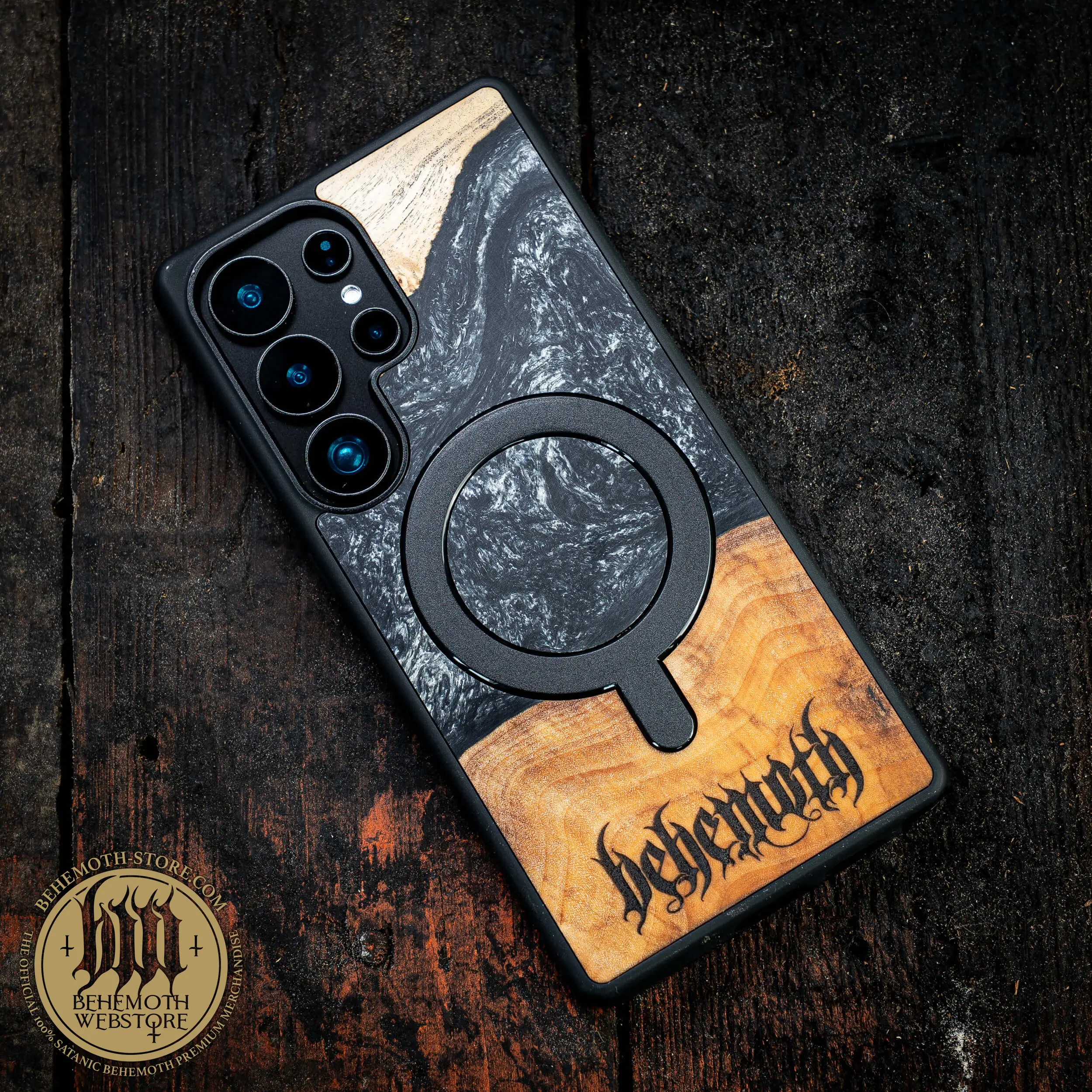 Behemoth 'Logo' Black Resin Wooden/Silicone TPU MagSafe Phone Case - Image 5
