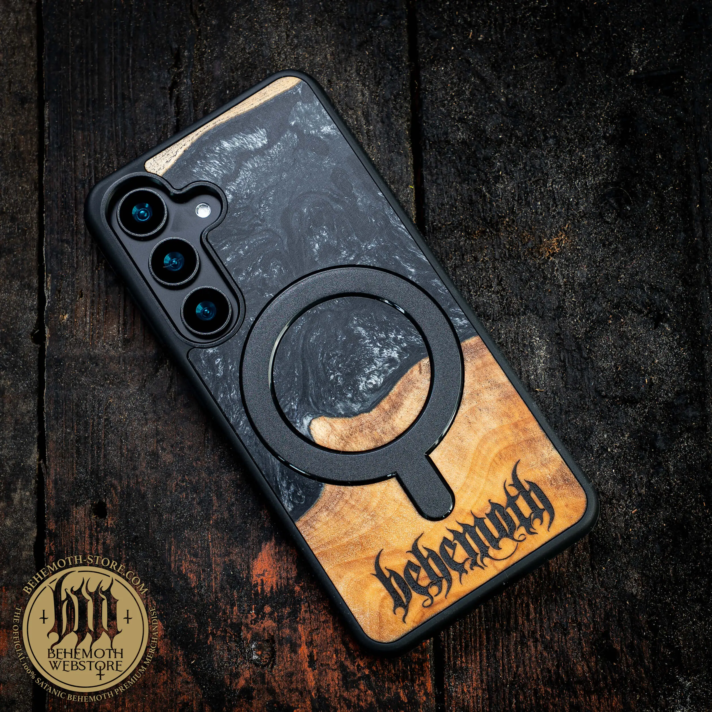Behemoth 'Logo' Black Resin Wooden/Silicone TPU MagSafe Phone Case - Image 6