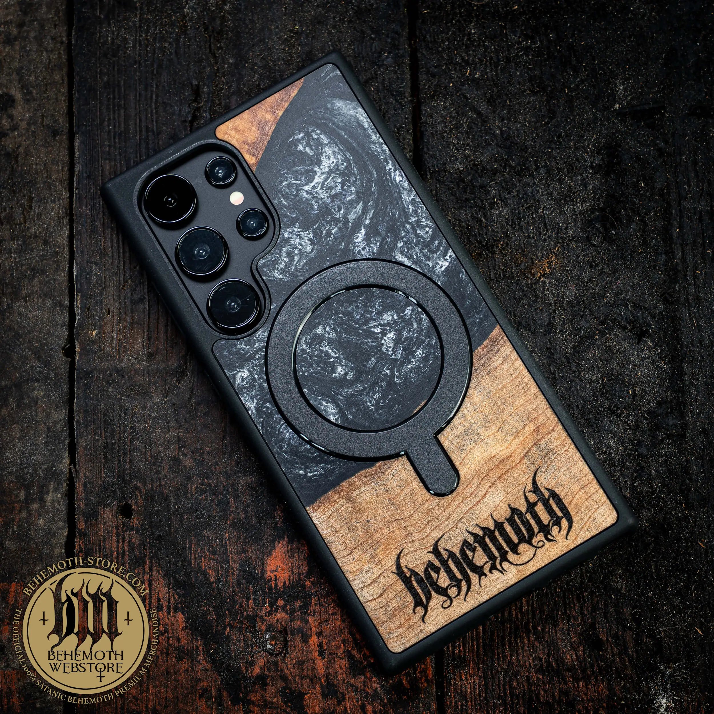 Behemoth 'Logo' Black Resin Wooden/Silicone TPU MagSafe Phone Case - Image 7