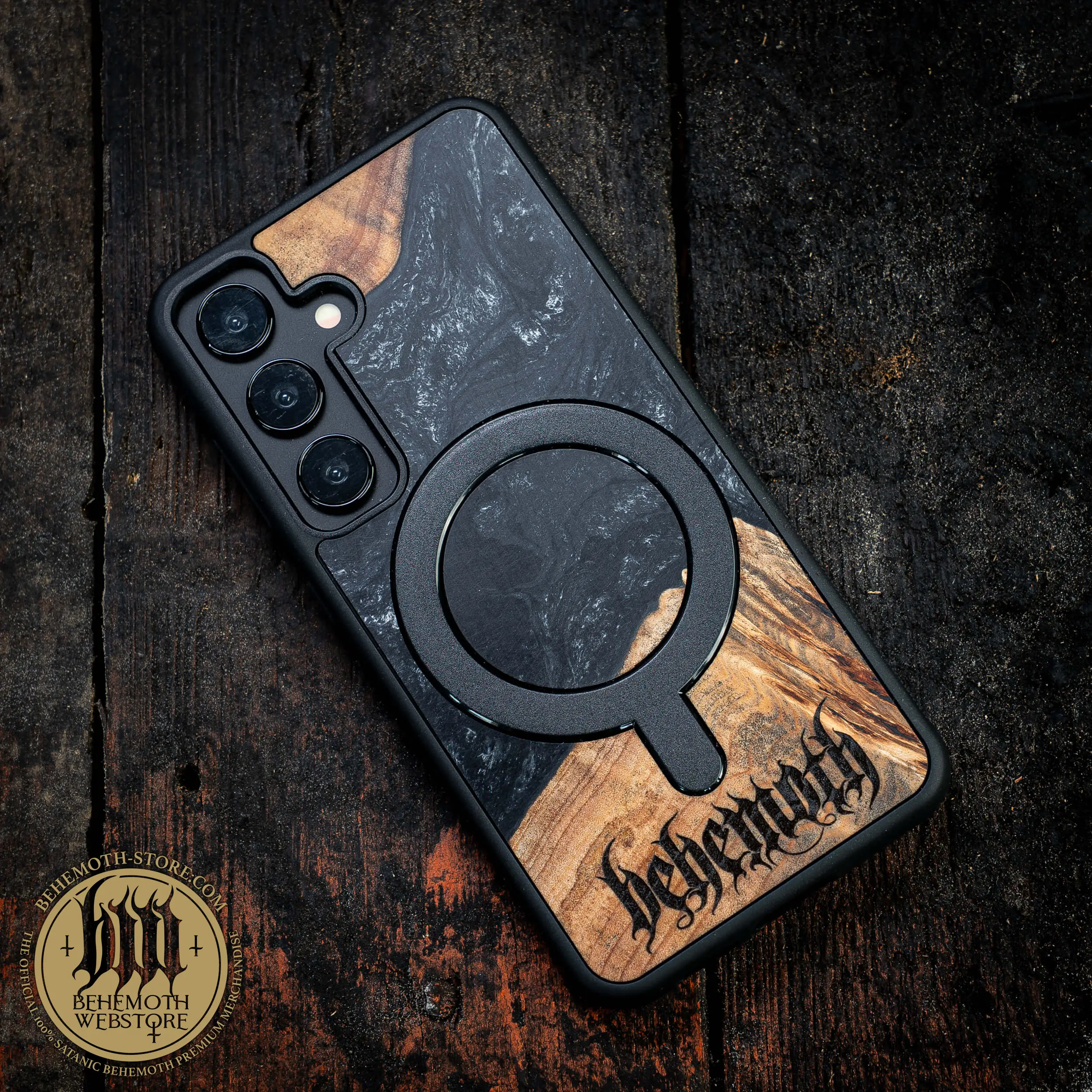 Behemoth 'Logo' Black Resin Wooden/Silicone TPU MagSafe Phone Case - Image 8
