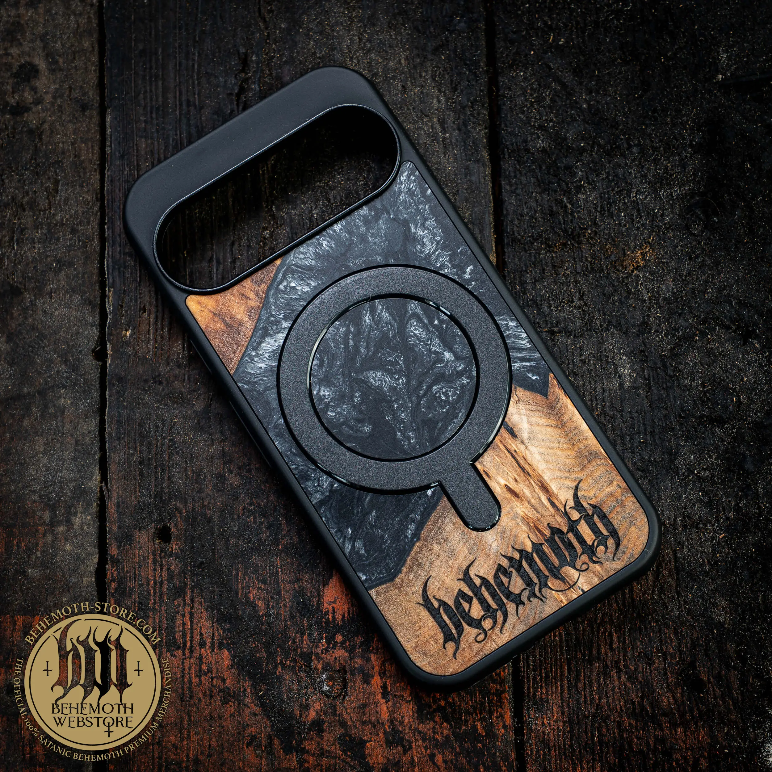 Behemoth 'Logo' Black Resin Wooden/Silicone TPU MagSafe Phone Case - Image 9