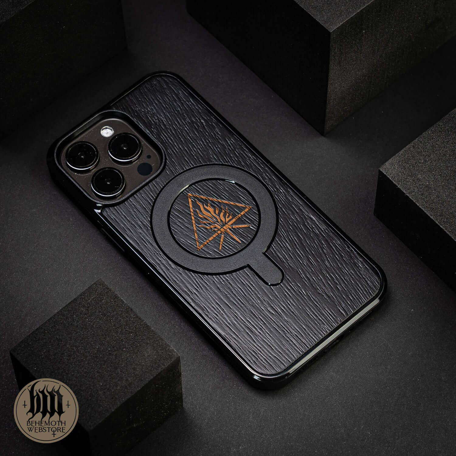 Behemoth 'The Unholy Trinity' Black Wooden/Silicone TPU MagSafe Phone Case