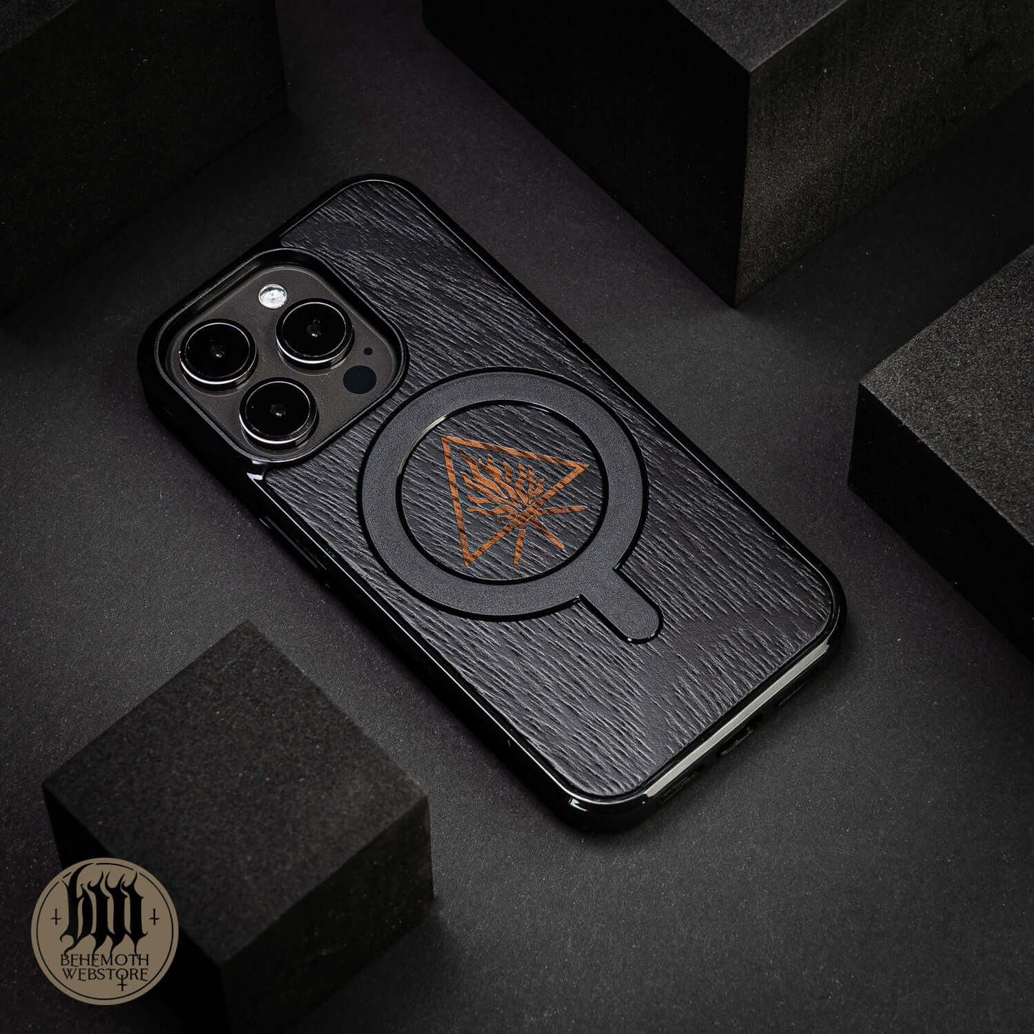 Behemoth 'The Unholy Trinity' Black Wooden/Silicone TPU MagSafe Phone Case - Image 2