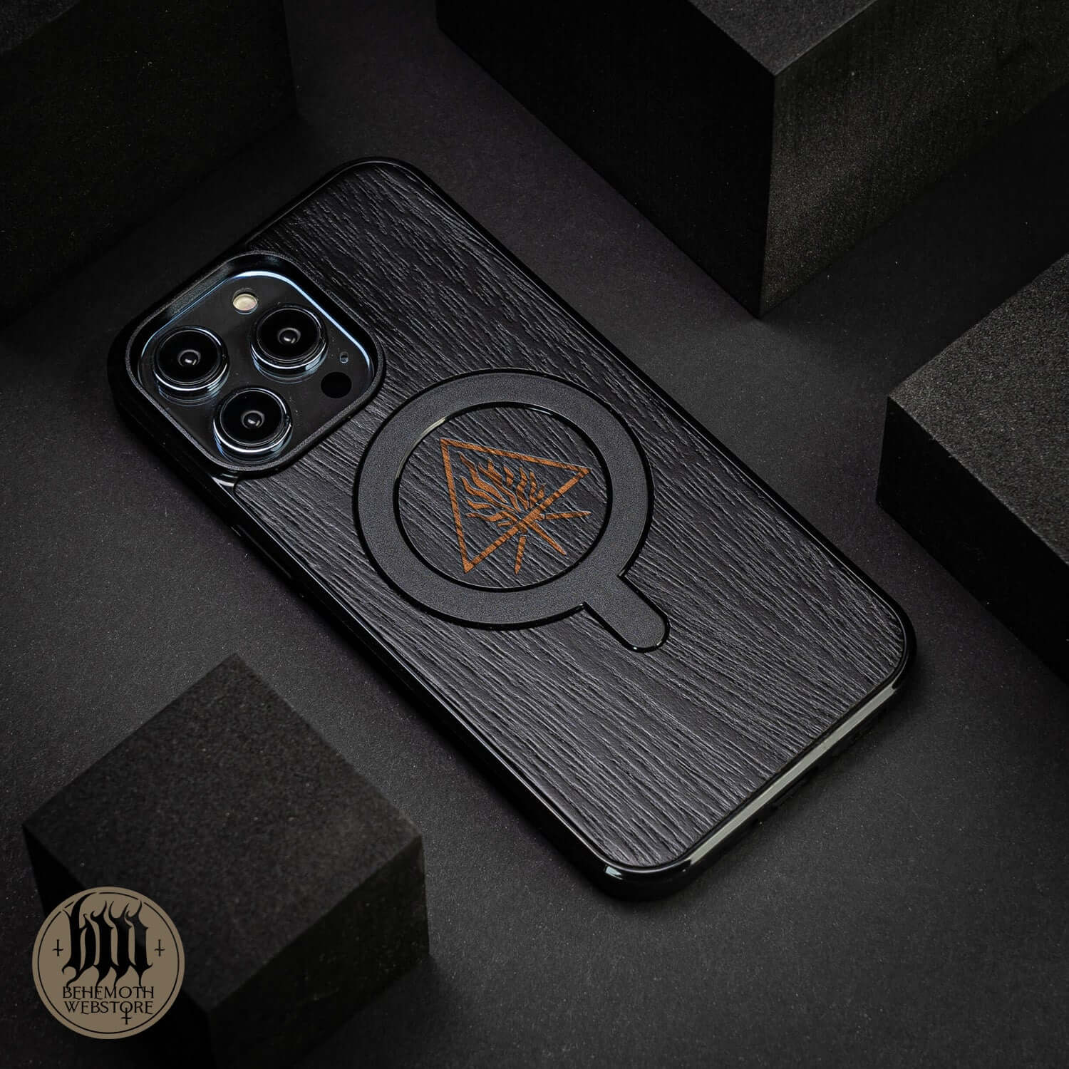 Behemoth 'The Unholy Trinity' Black Wooden/Silicone TPU MagSafe Phone Case - Image 3