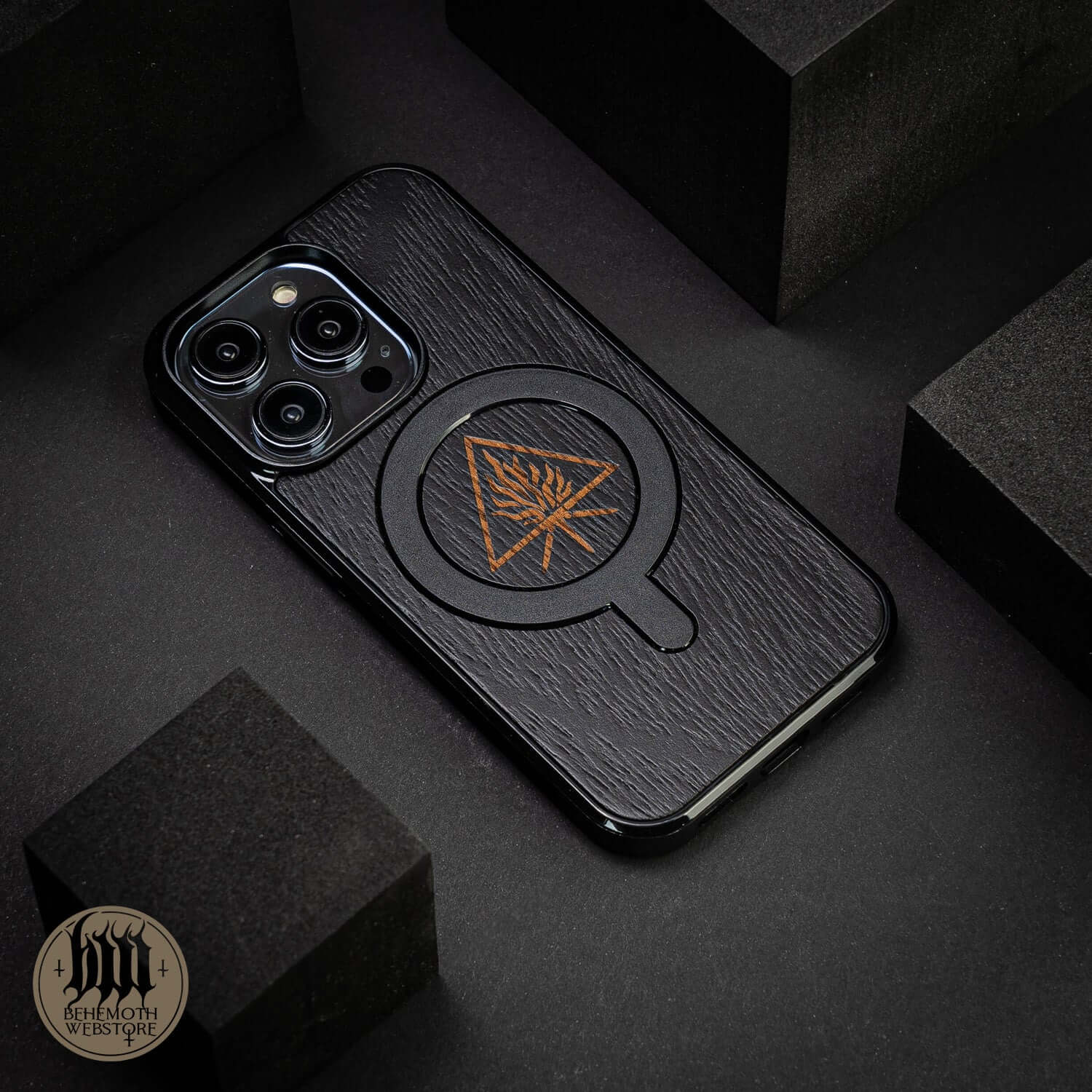 Behemoth 'The Unholy Trinity' Black Wooden/Silicone TPU MagSafe Phone Case - Image 4