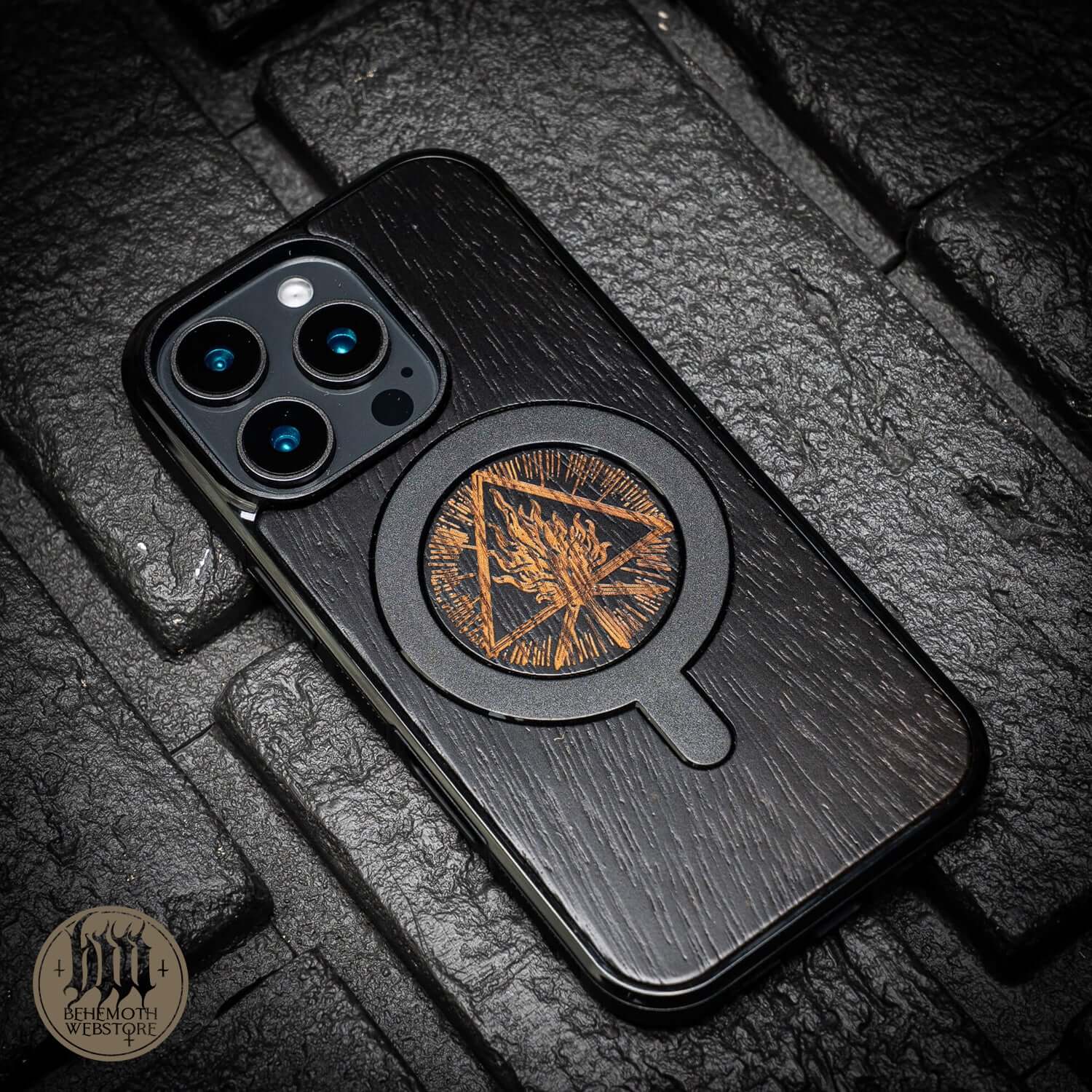 Behemoth 'Thru Fire We Walk' Black Wooden/Silicone TPU MagSafe Phone Case - Image 3