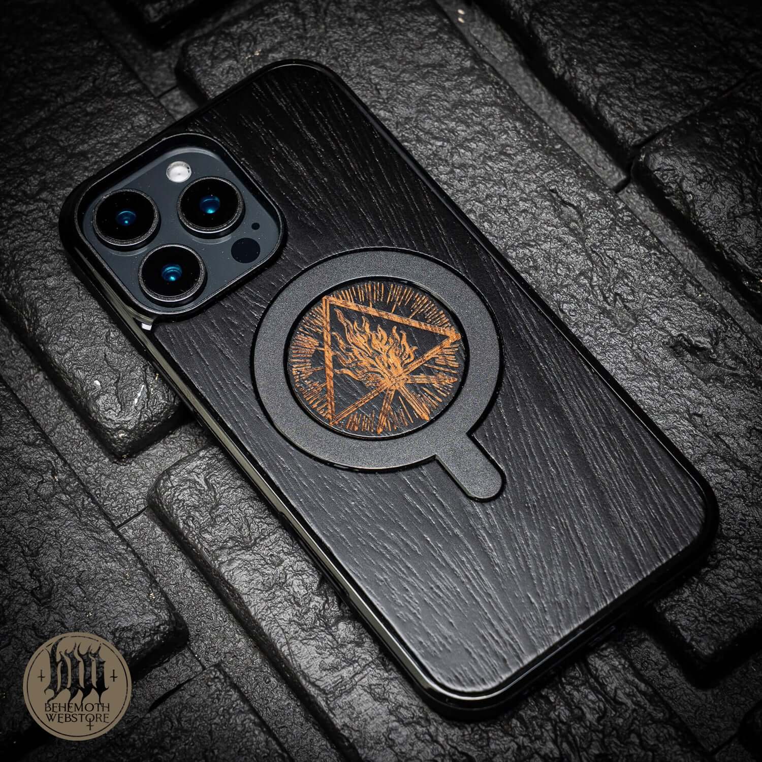Behemoth 'Thru Fire We Walk' Black Wooden/Silicone TPU MagSafe Phone Case - Image 4